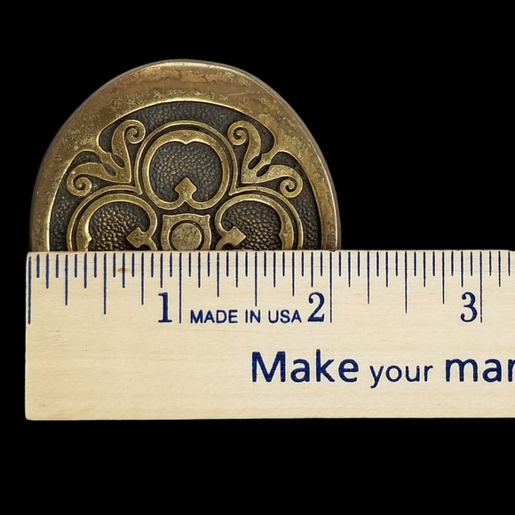 Vintage Solid Brass Belt Buckle 1978 Ornate Scrollwork Clover Design Made in USA - Picture 9 of 9